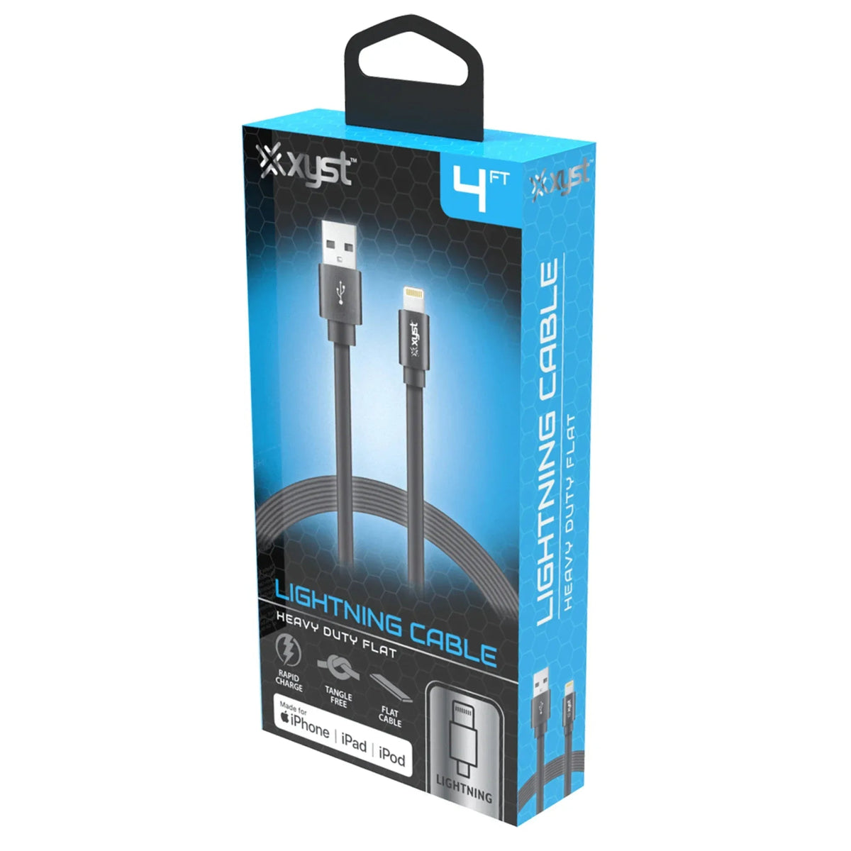 Xyst Charge and Sync USB to Lightning Flat Cable 4Ft - Snagva