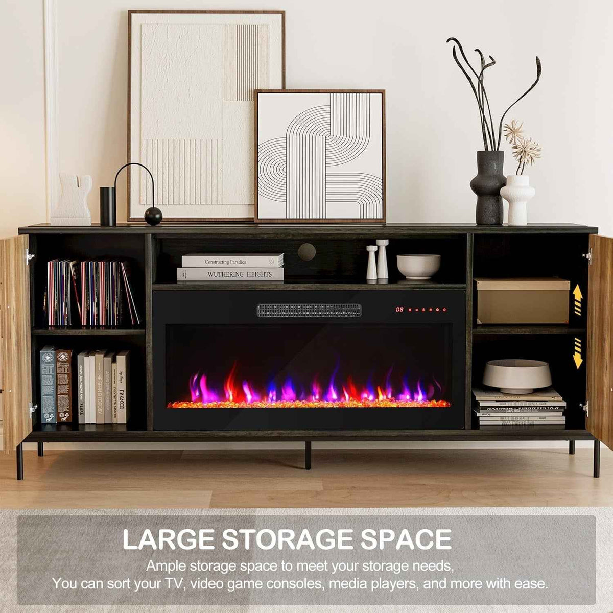 68 Inch TV Stand With 36 Inch Electric Fireplace Heater