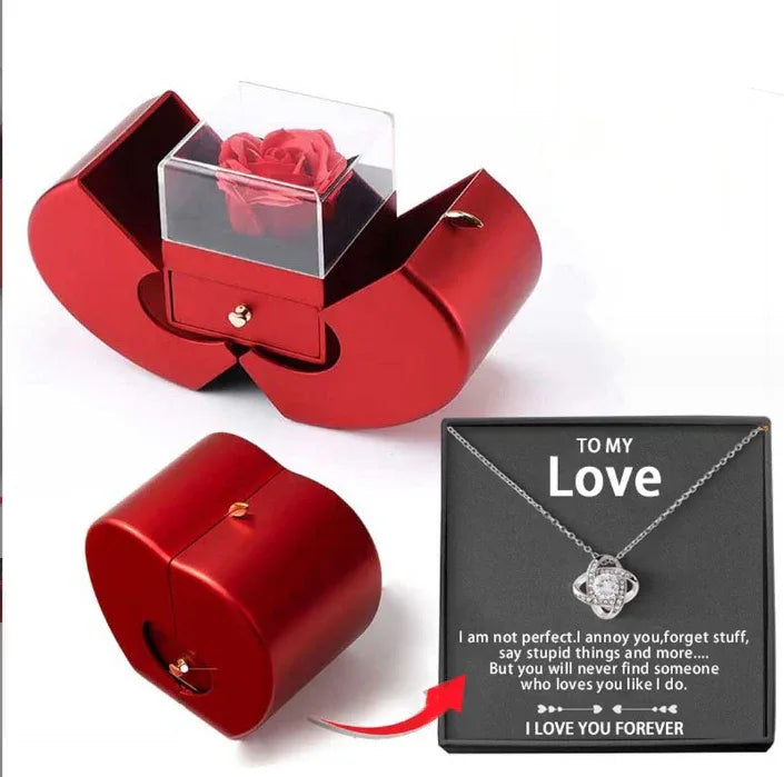 Red Rose Jewelry Gift Box with Necklace