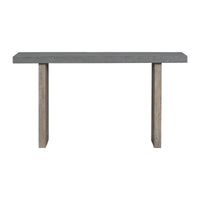 Close-up of the detailed gray oak veneer side panel with distinctive geometric pattern on the console table.