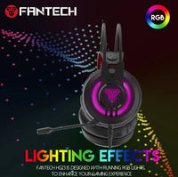 FANTECH HG20 wired gaming headset showing cable connection and RGB illuminated logo