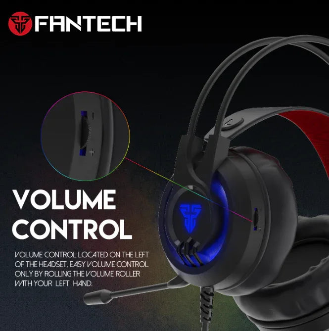 Side angle of FANTECH HG20 Gaming Headset emphasizing headset arm and RGB lighting