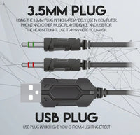 USB and 3.5mm connectors for FANTECH HG20 RGB gaming headset with braided cable