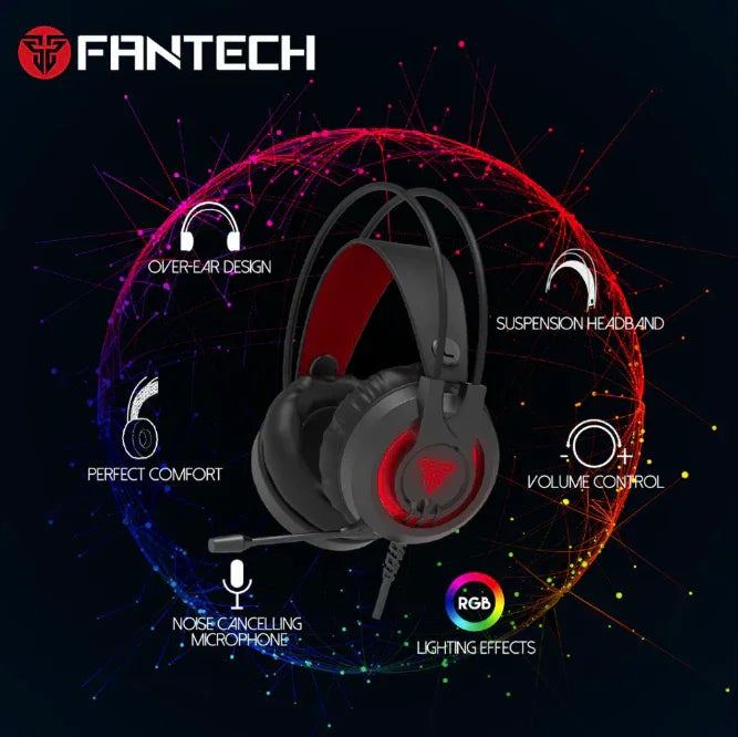 Front view of FANTECH HG20 RGB gaming headset displaying ear cushions and headband