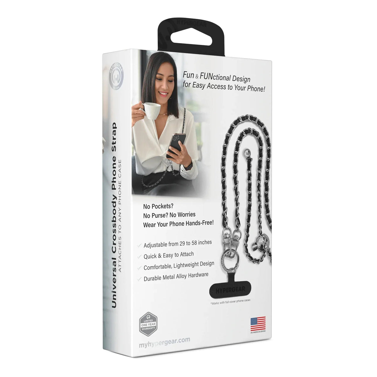 HyperGear TECHcessories Silver Chain with Black Vegan Leather - Snagva