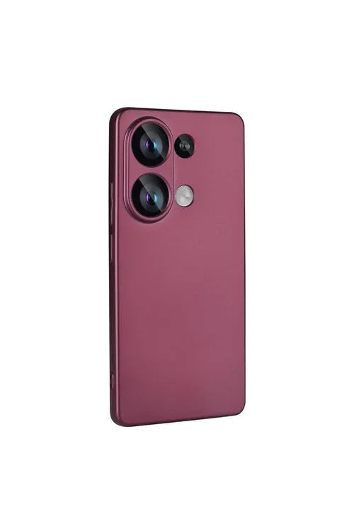 Plum colored silicone case with camera protector for Xiaomi Poco M6 Pro 4G phone.