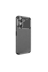 Black carbon fiber protective back cover case for Xiaomi Poco C65 with camera lens protector.