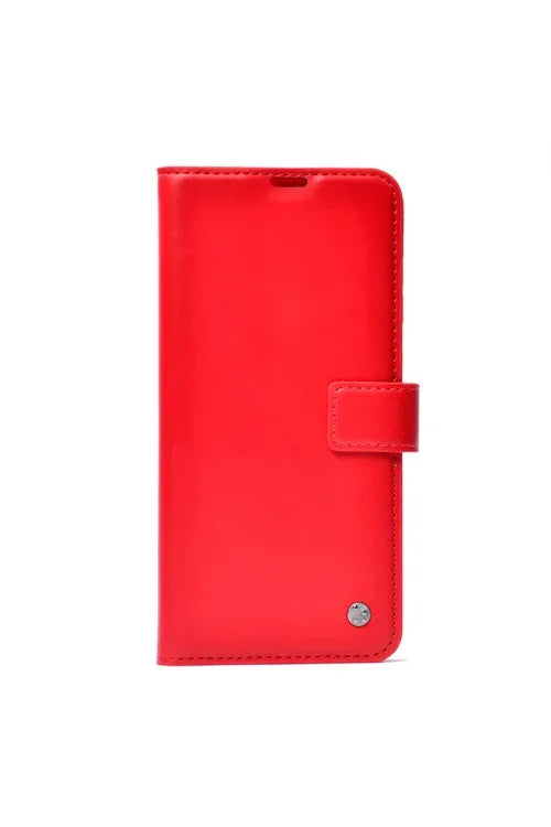 Close-up of red Xiaomi Poco C65 case, featuring card holder slot and integrated stand function
