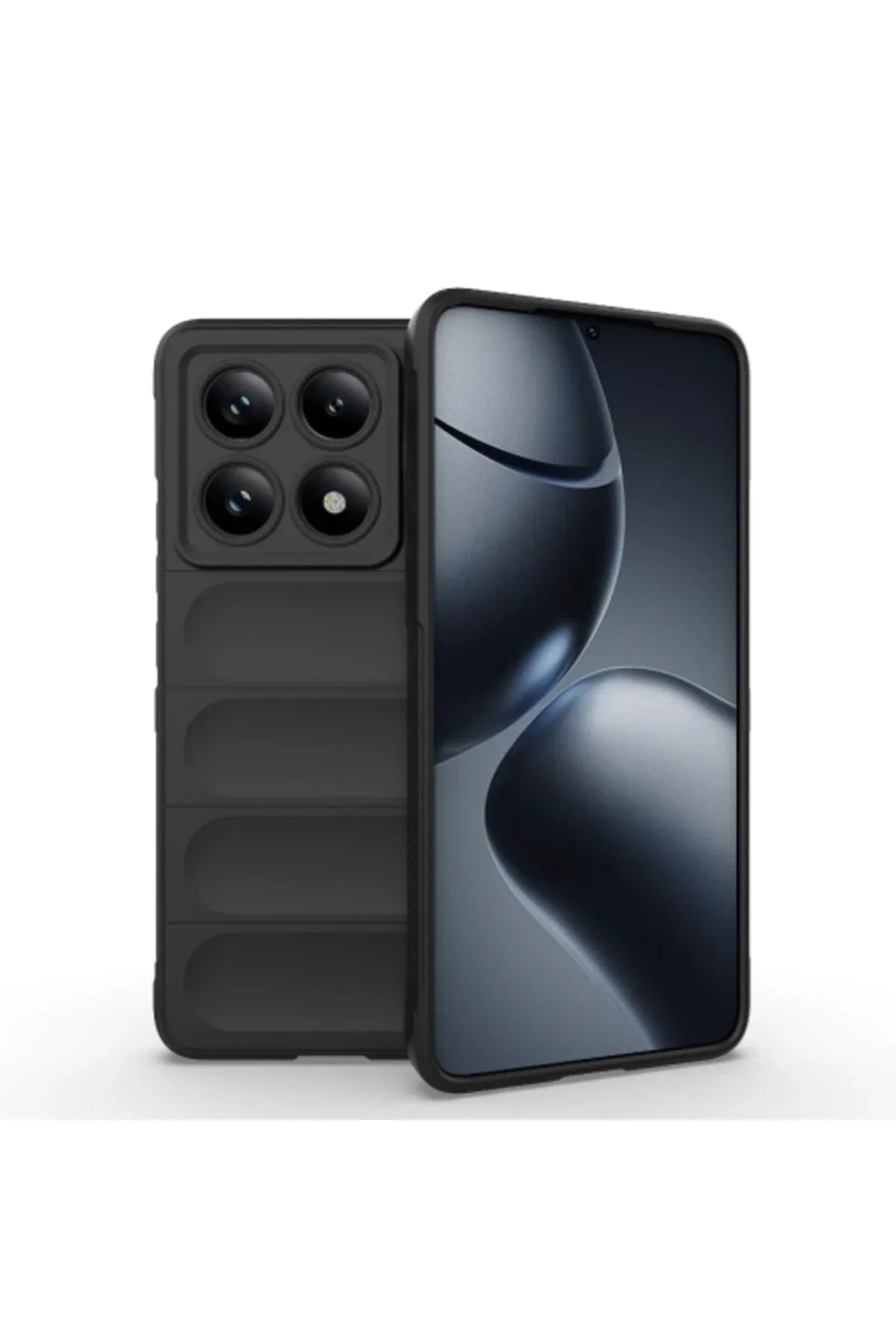 Xiaomi Mi 14T Pro case with black Magic Shield TPU flannel ethnic wavy pattern, showing front and side.