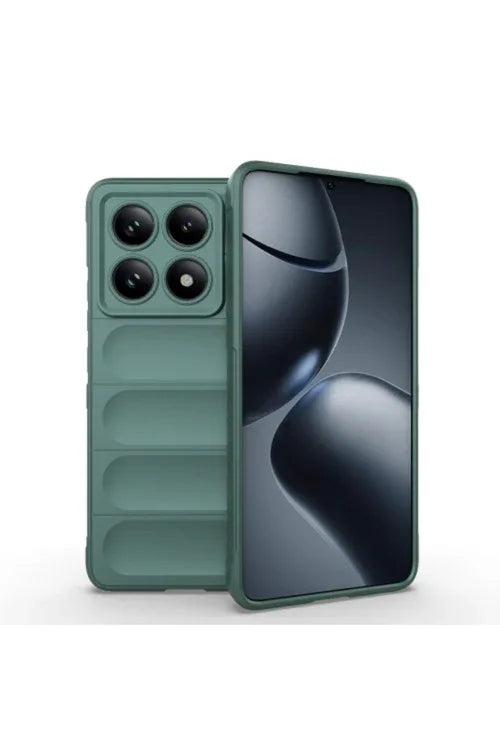 Xiaomi Mi 14T Pro case with green Magic Shield TPU flannel ethnic wavy pattern, front view.