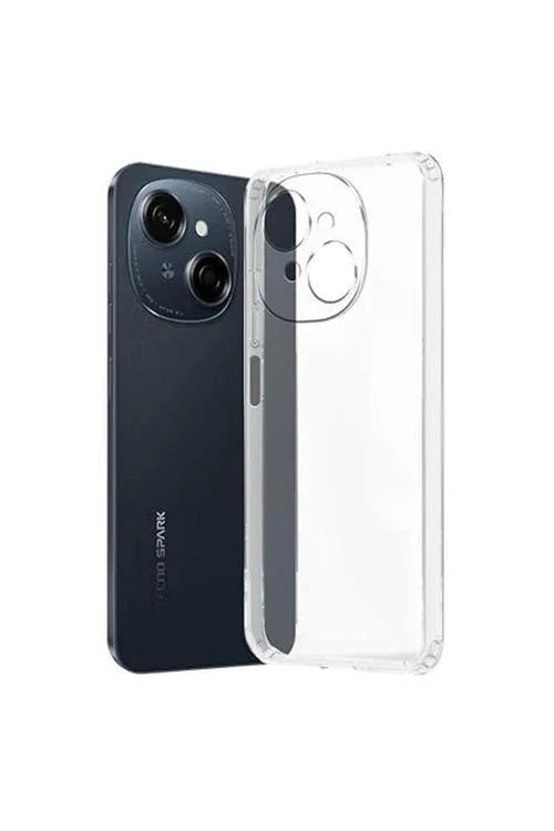 Clear Tecno Spark Go 1 phone case showing side buttons and camera protection