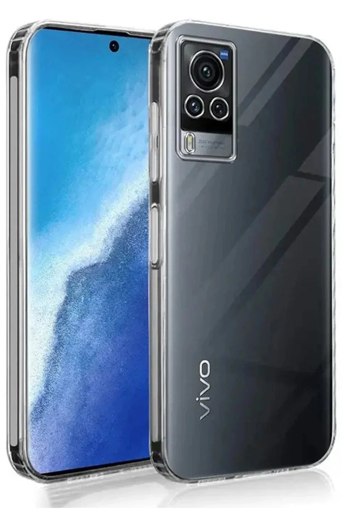 Transparent TPU silicone case for Vivo V30 5G with luxury AZN design, showing slim, flexible cover.