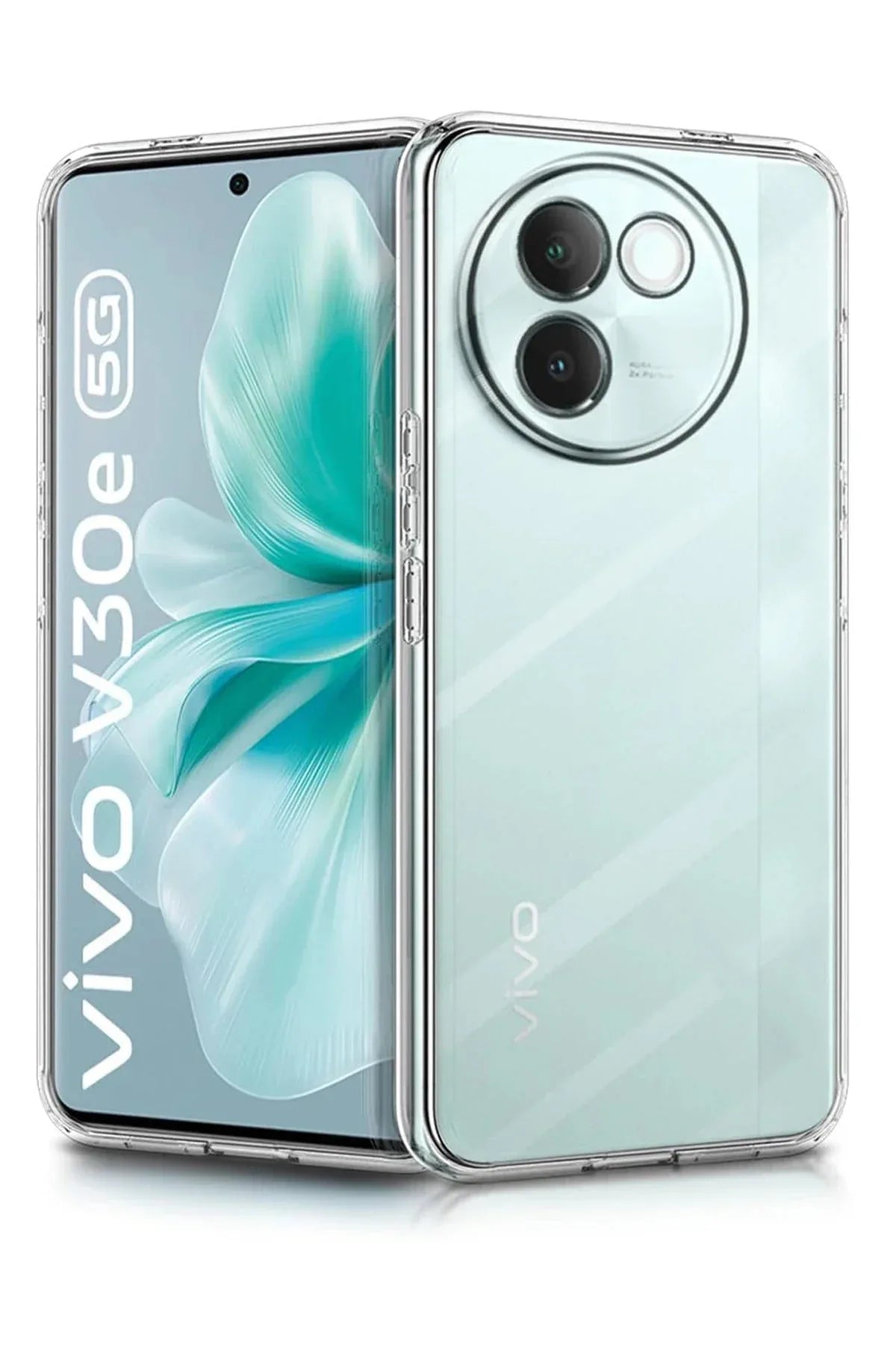 Transparent TPU silicone case for Vivo V30e, showcasing slim and flexible design.