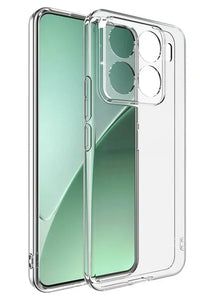 Close-up of clear TPU silicone case highlighting flexible and protective material for Xiaomi phone.
