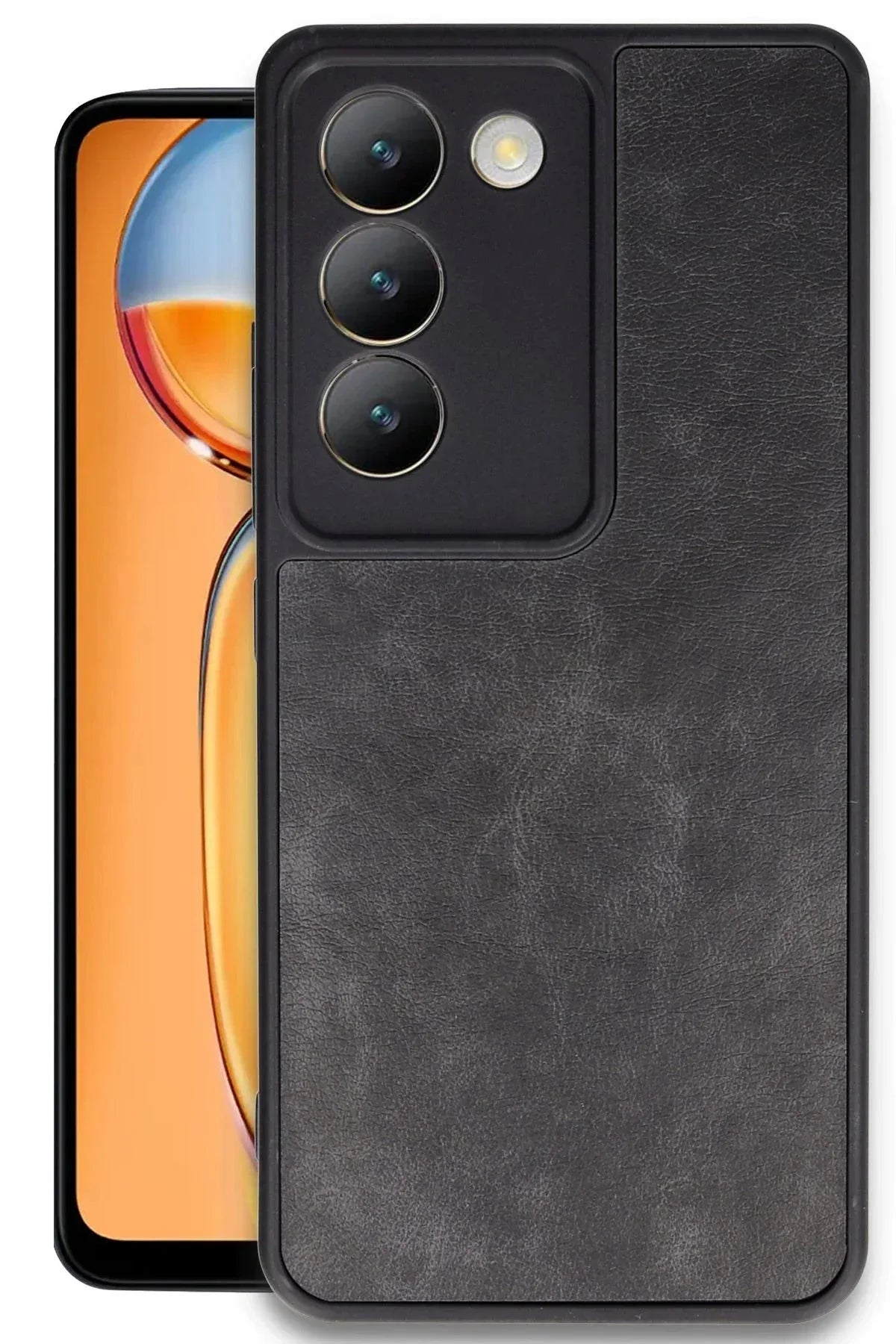 Black Vivo V30 Lite 4G case with elegant faux leather textured back and secure grip design.