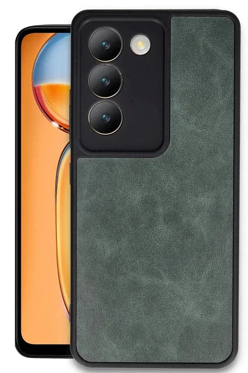 Green textured faux leather Vivo V30 Lite 4G case showing stylish non-slip surface.