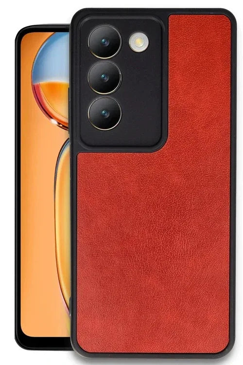 Red faux leather cover for Vivo V30 Lite 4G, combining style and secure handling.