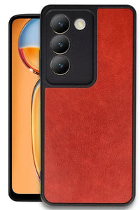 Red faux leather cover for Vivo V30 Lite 4G, combining style and secure handling.