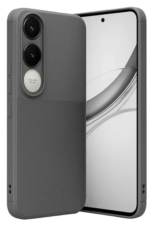 Gray brushed carbon design TPU case with camera protection for Vivo V50 Lite 4G phone.
