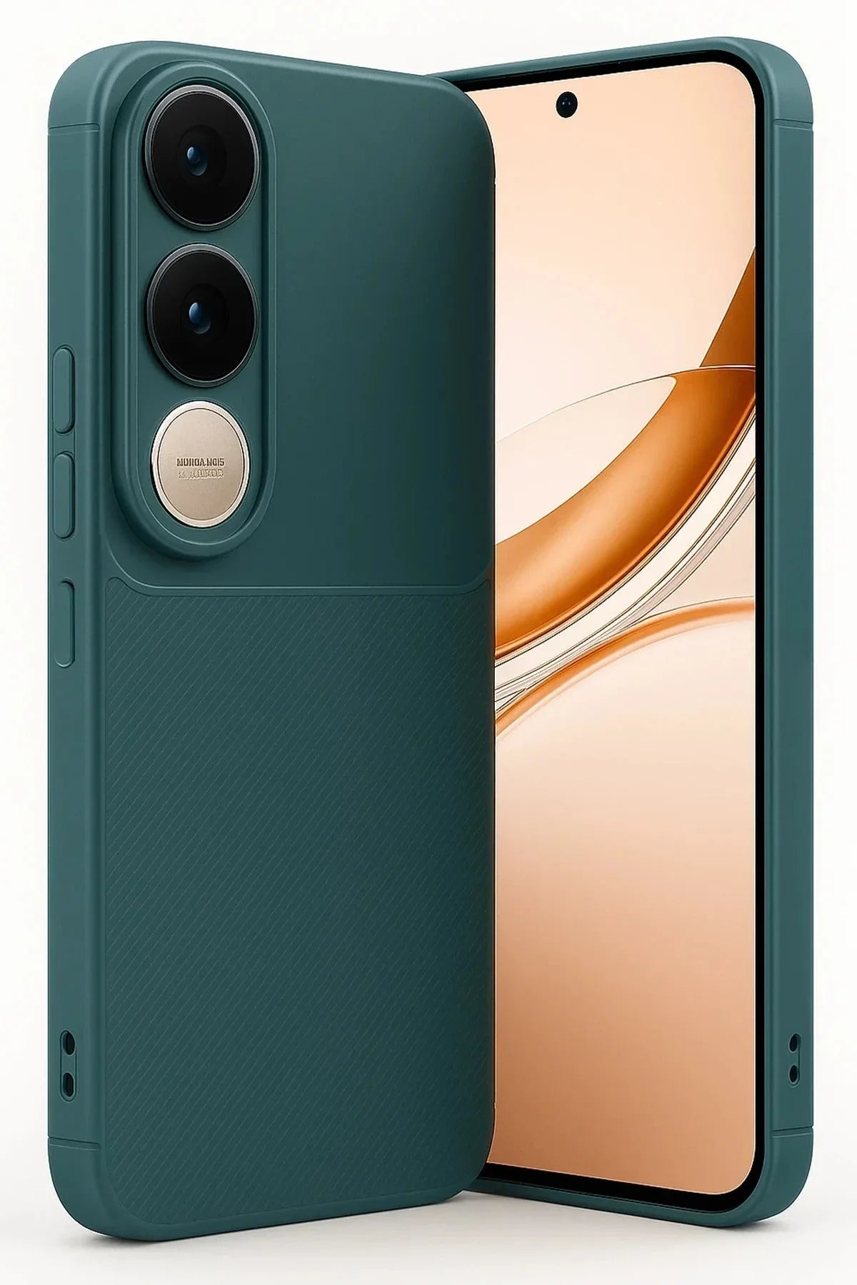 Vivo V50 Lite 4G phone case with brushed carbon design in green, showing front and back views.