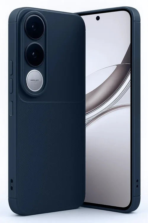 Navy blue brushed carbon design TPU case for Vivo V50 Lite 4G, highlighting textured surface.
