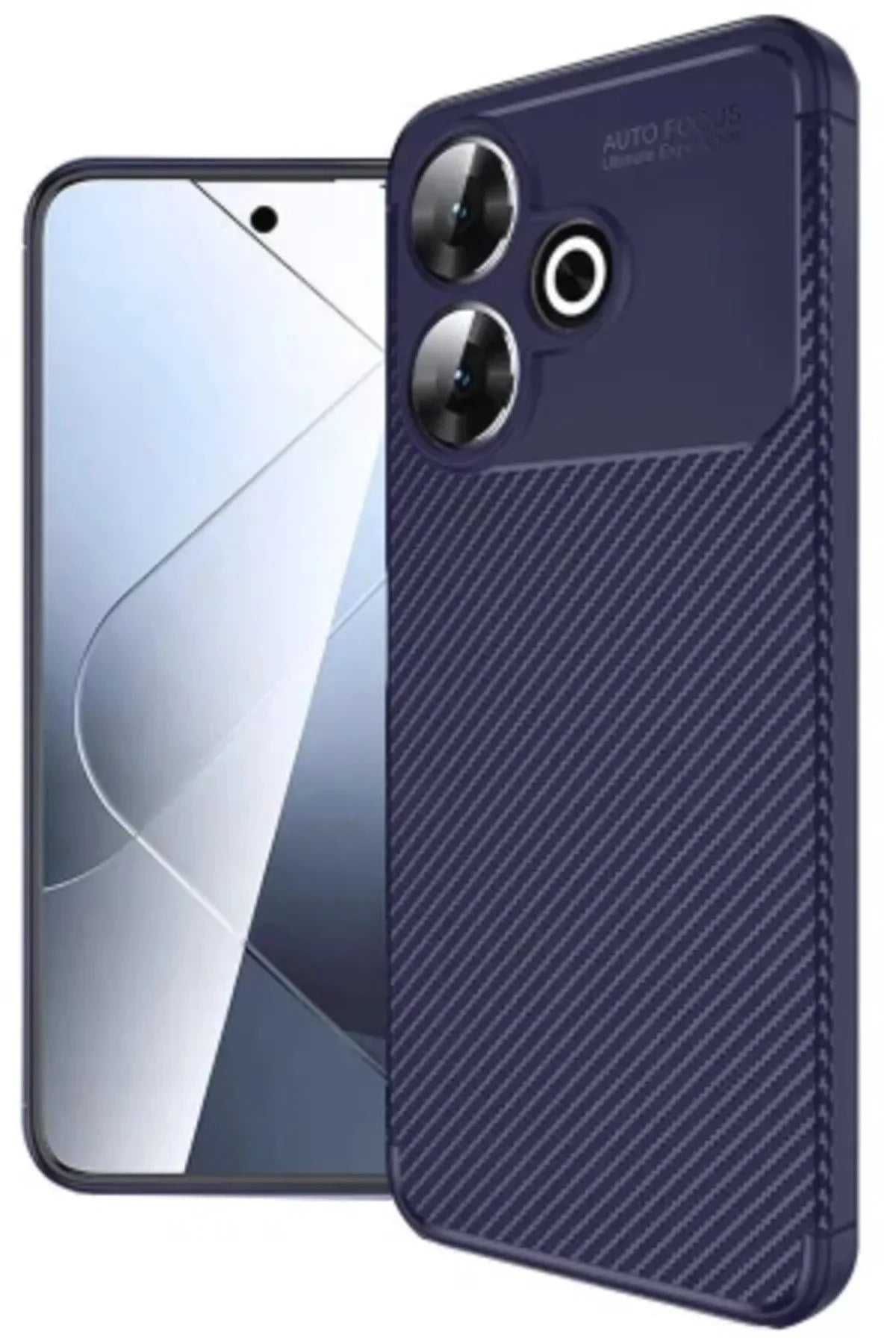 Navy blue soft TPU bumper case for Xiaomi Redmi 13 with anti-scratch and auto focus features.