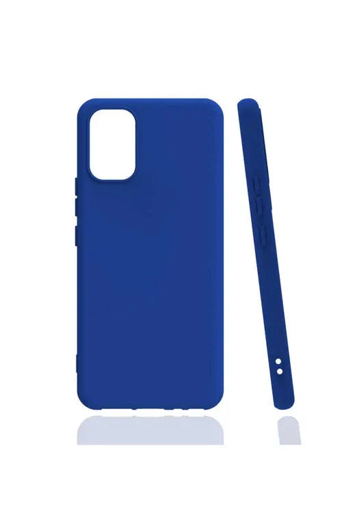 Close-up of blue flexible TPU case for Vivo V21E showing texture and edges.
