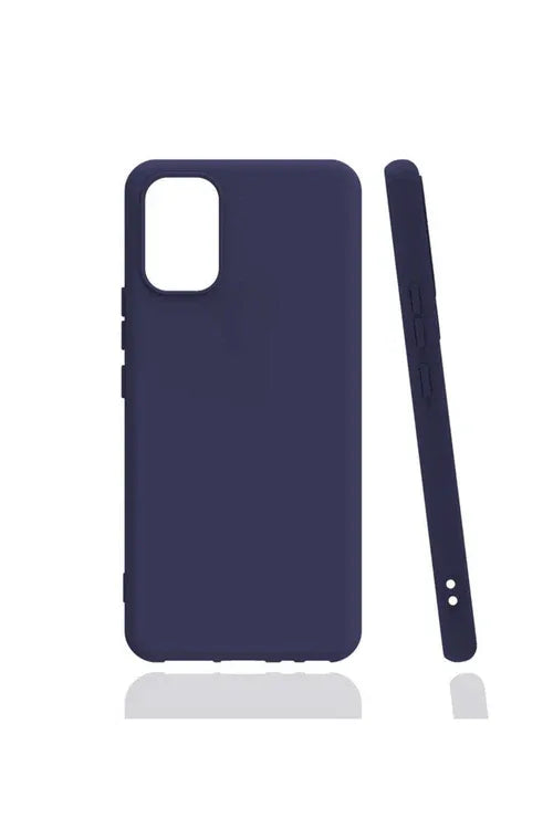 Navy blue flexible TPU case for Vivo V21E displayed against white backdrop.