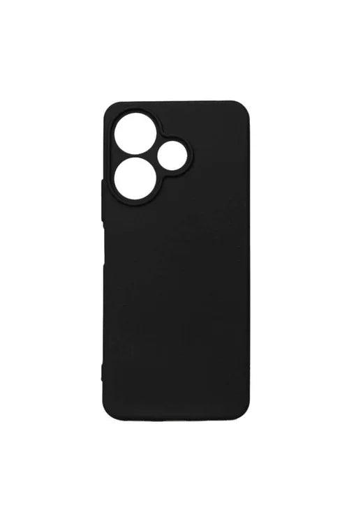Close-up view of black soft TPU silicone Xiaomi Redmi 13 4G case showing texture and flexibility.