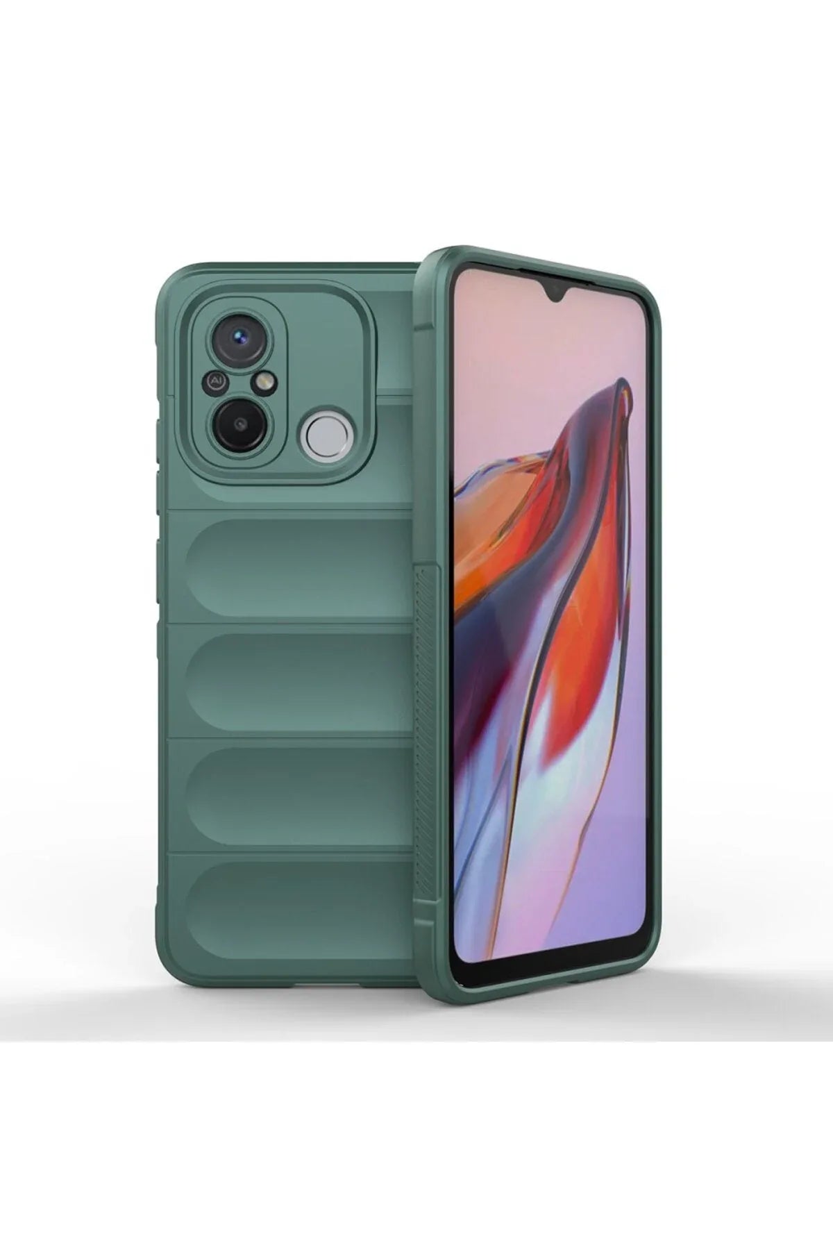 Xiaomi Redmi 12C case with green ethnic pattern and built-in camera protector