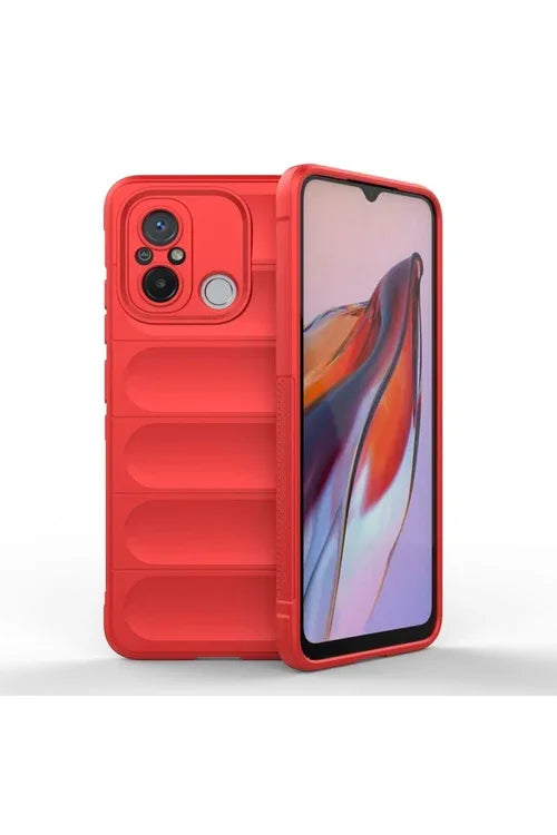 Red Xiaomi Redmi 12C protective case with ethnic pattern and camera shield