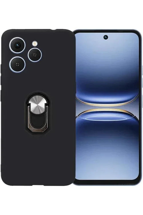 Black Tecno Spark 40 case featuring a TPU silicone ring holder for protection and grip