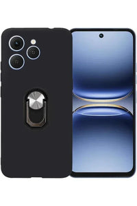 Black Tecno Spark 40 case featuring a TPU silicone ring holder for protection and grip