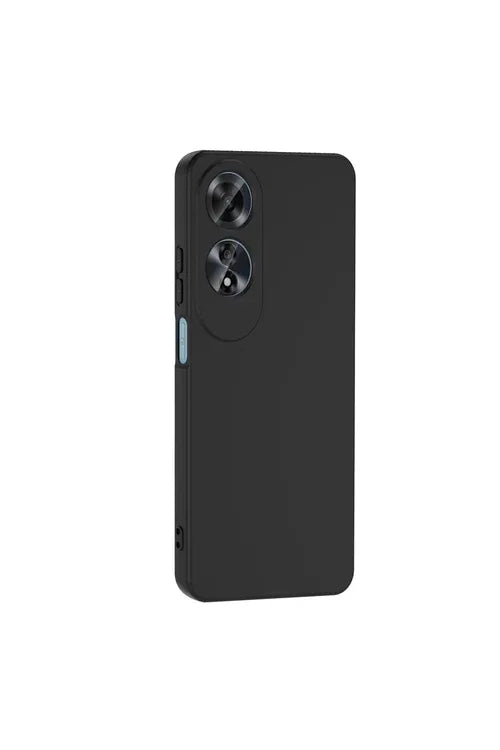 Black Teleplus Oppo A60 case featuring matte finish and camera protection, displayed upright.