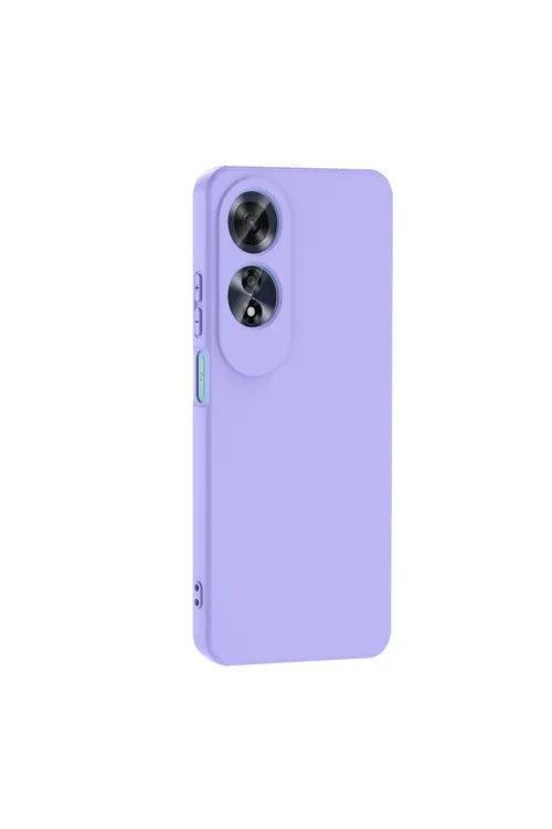 Lilac colored Oppo A60 case with matte silky texture and enhanced camera protection.