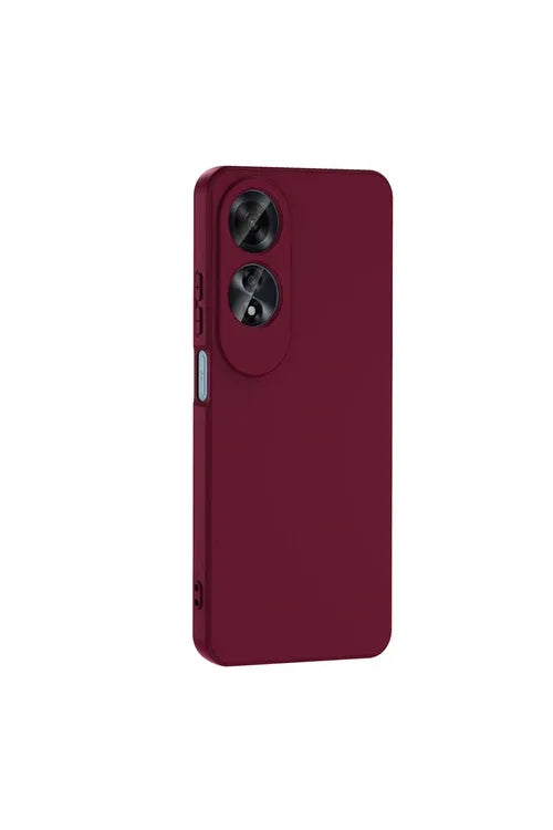 Plum toned Oppo A60 case with matte surface and protective camera cover, side view.