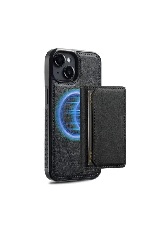Black magnetic 2-in-1 cover with card holder designed for iPhone 14 Plus