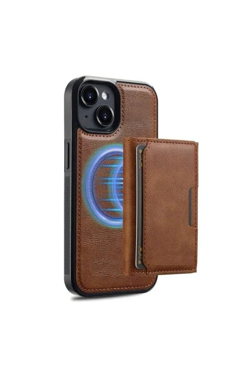 Brown leather-style magnetic 2-in-1 case for iPhone 14 Plus with card holder