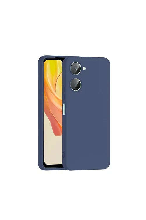 Navy blue Vivo Y18 silicone case with velvet interior, angled view.