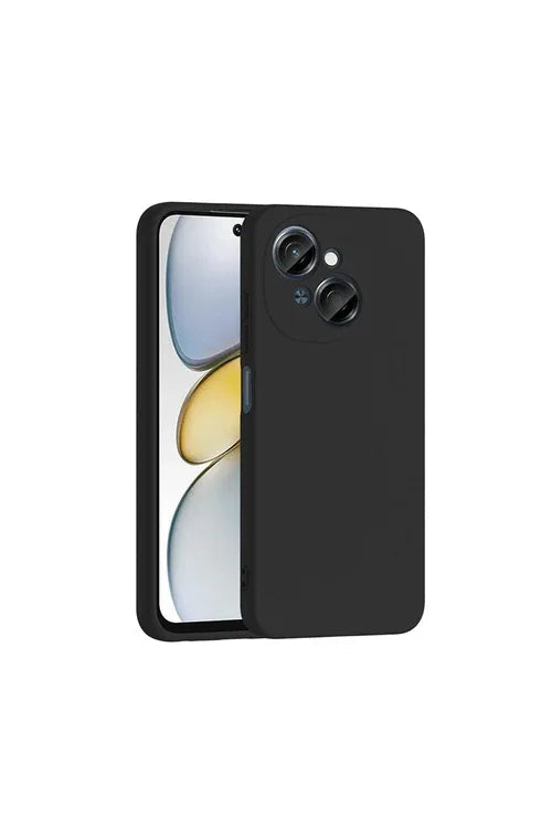 Black Tecno Spark Go 1 protective silicone case with velvet interior against white surface.