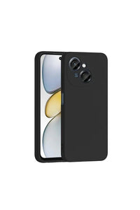 Black Tecno Spark Go 1 protective silicone case with velvet interior against white surface.