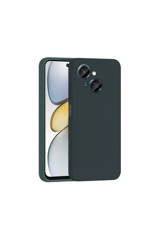 Green Tecno Spark Go 1 silicone case with velvet lining displayed clearly on white background.