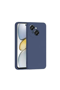 Navy blue Tecno Spark Go 1 silicone case featuring velvet lining displayed on white backdrop.