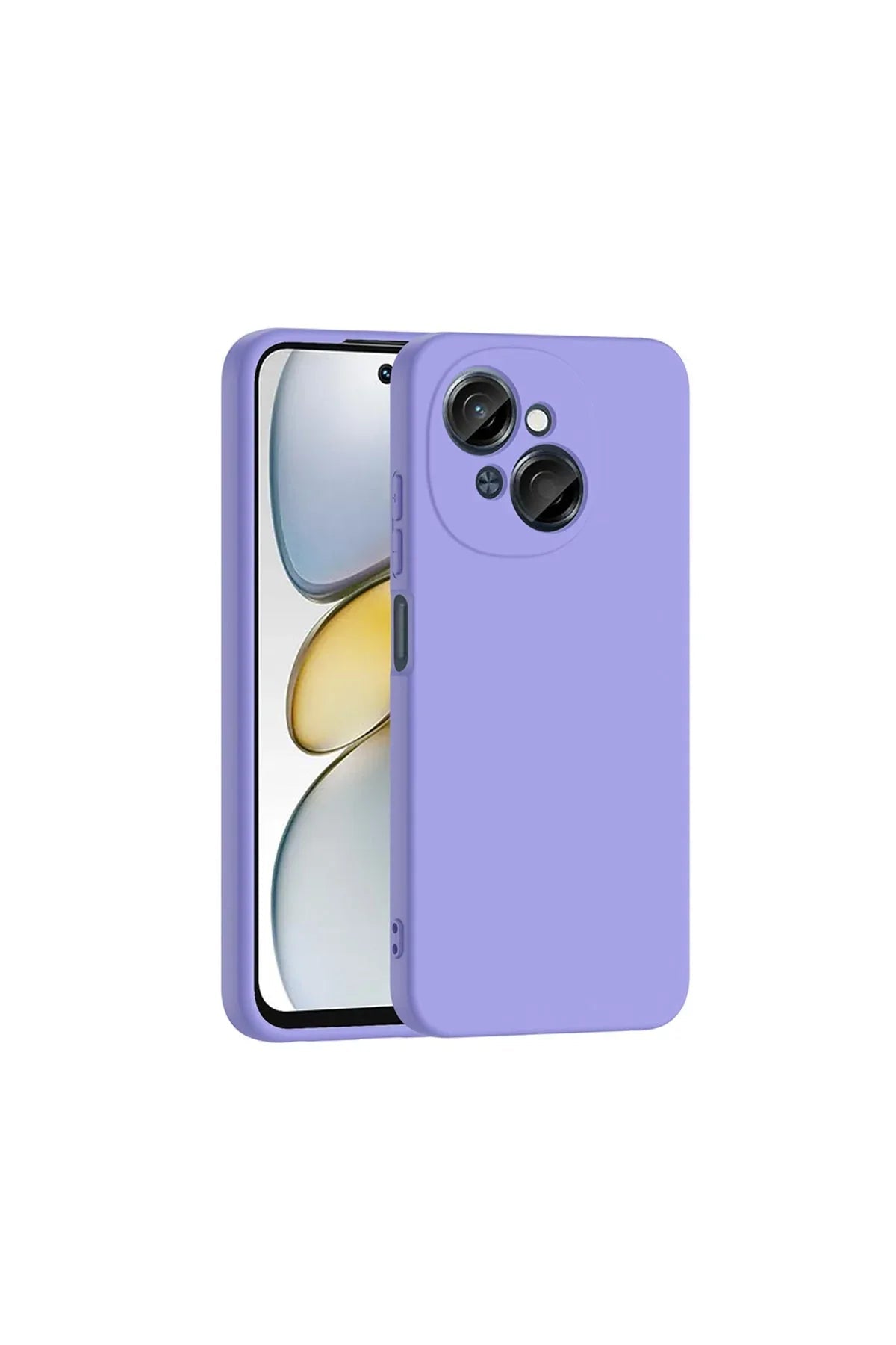 Purple Tecno Spark Go 1 case with soft velvet interior and silicone cover on white background.