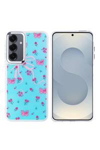 Samsung Galaxy S24 case in soft pink with luxurious patterned design on soft TPU frame.