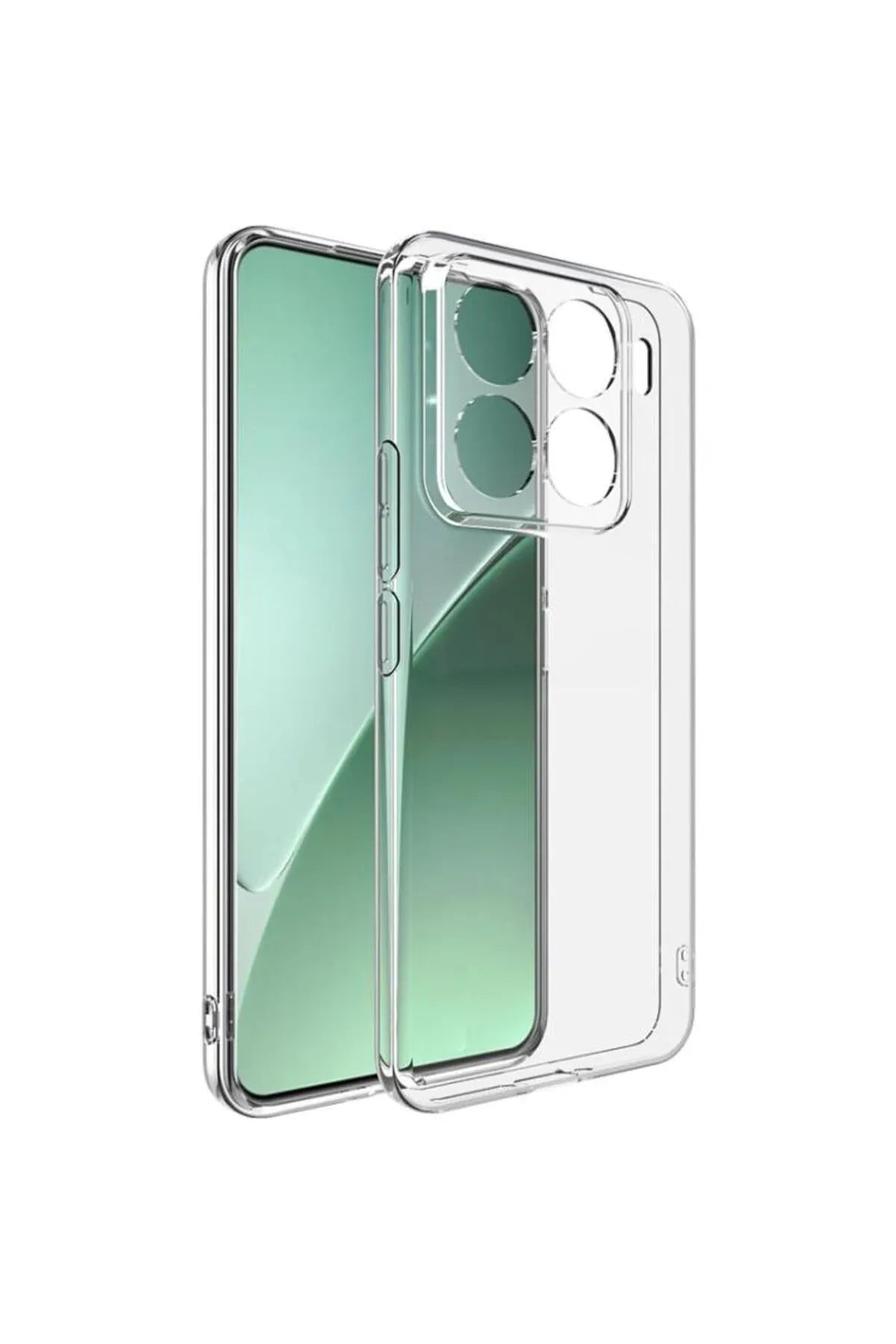 Clear TPU silicone case for Xiaomi Mi 15 with reinforced camera protector on a transparent background.