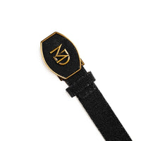 Black stingray belt laid flat highlighting diamond eye centerpiece detail