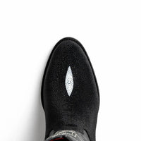Back view of Georgia black cowboy boot displaying stitched seam and smooth leather shaft.
