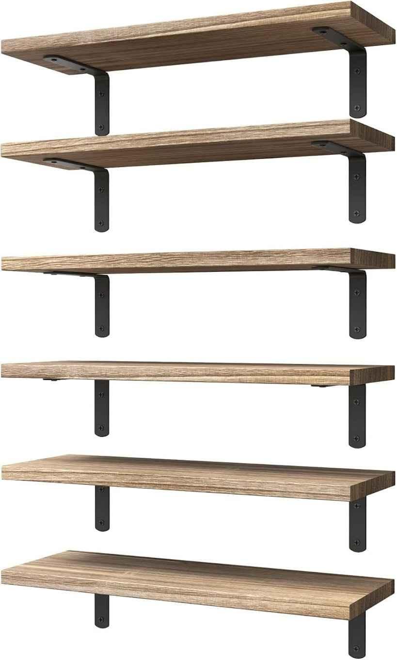 Rustic Wood Floating Wall Shelves Set of 6