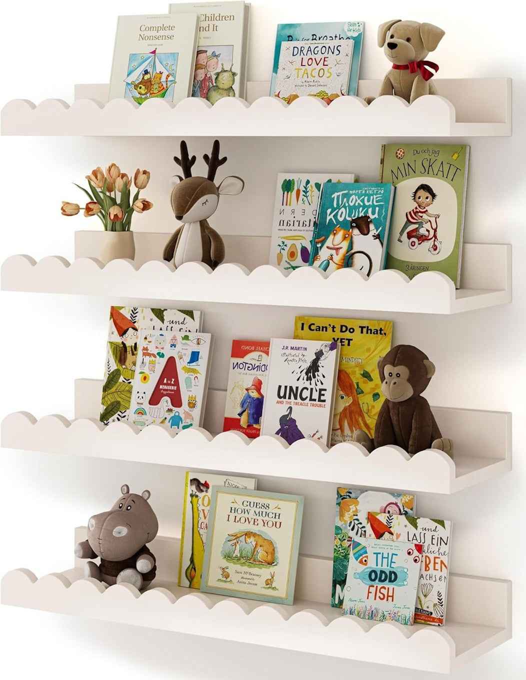 White Nursery Floating Book Shelves Set of 4